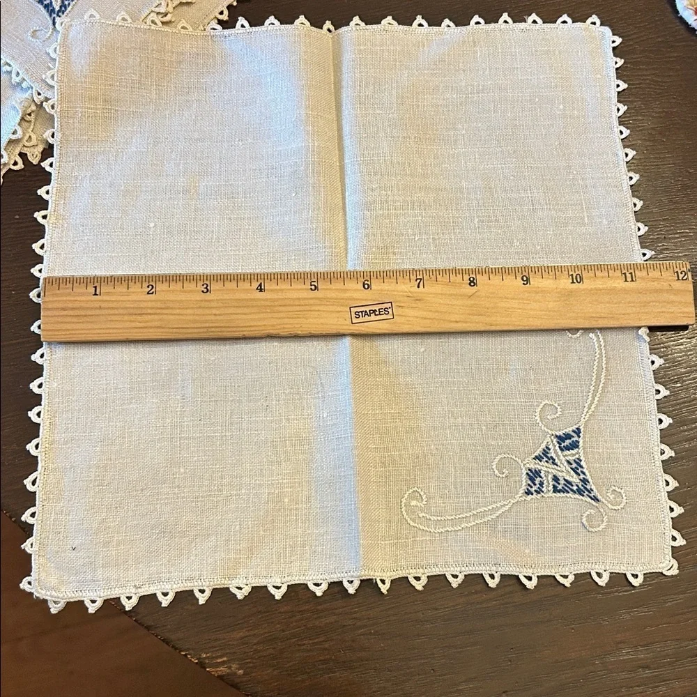 Vintage Stitched Linen Napkins with V Initial
